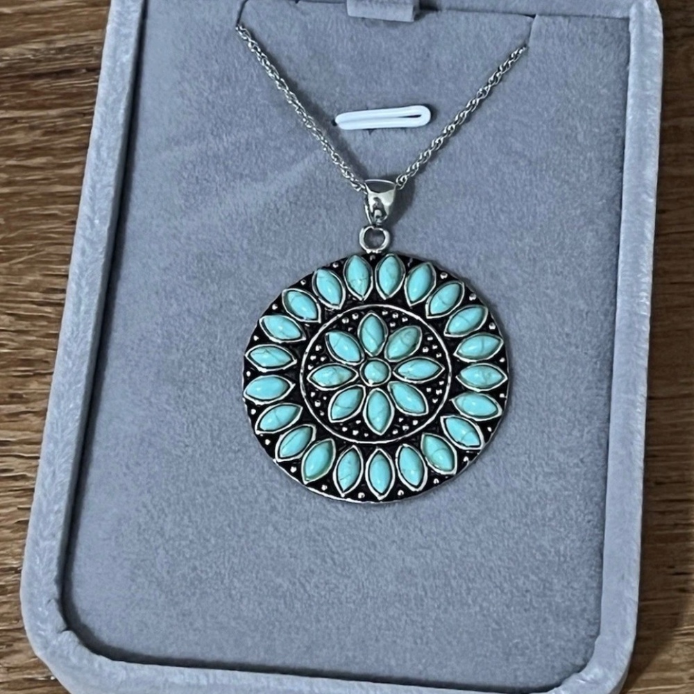 Sterling Silver Necklace with Turquoise Pendant